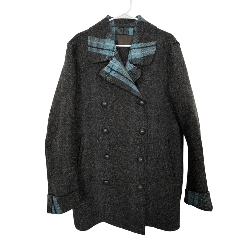 VTG DKNY Wool Blend Plaid Peacoat Women M Double Breasted Jacket Italian Y2K 90s - Picture 2 of 12
